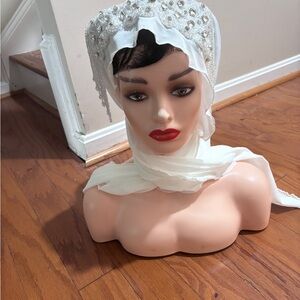 White Beaded Headscarf
